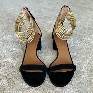 AQUAZZURA
'spin Me Around' black- gold  Suede Sandals Eur 37.5